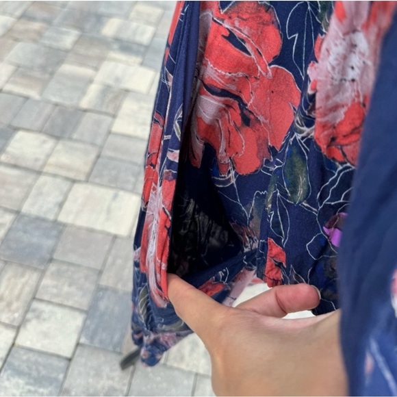 Lightweight! Free People Eyes On You Navy Floral Boho V-Neck 3/4 Sleeve Dress - Picture 4 of 12